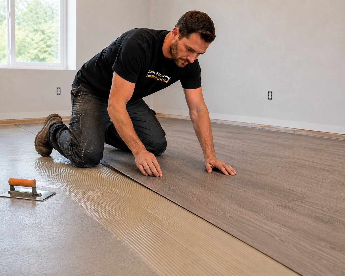 Professional LVT flooring installation in progress